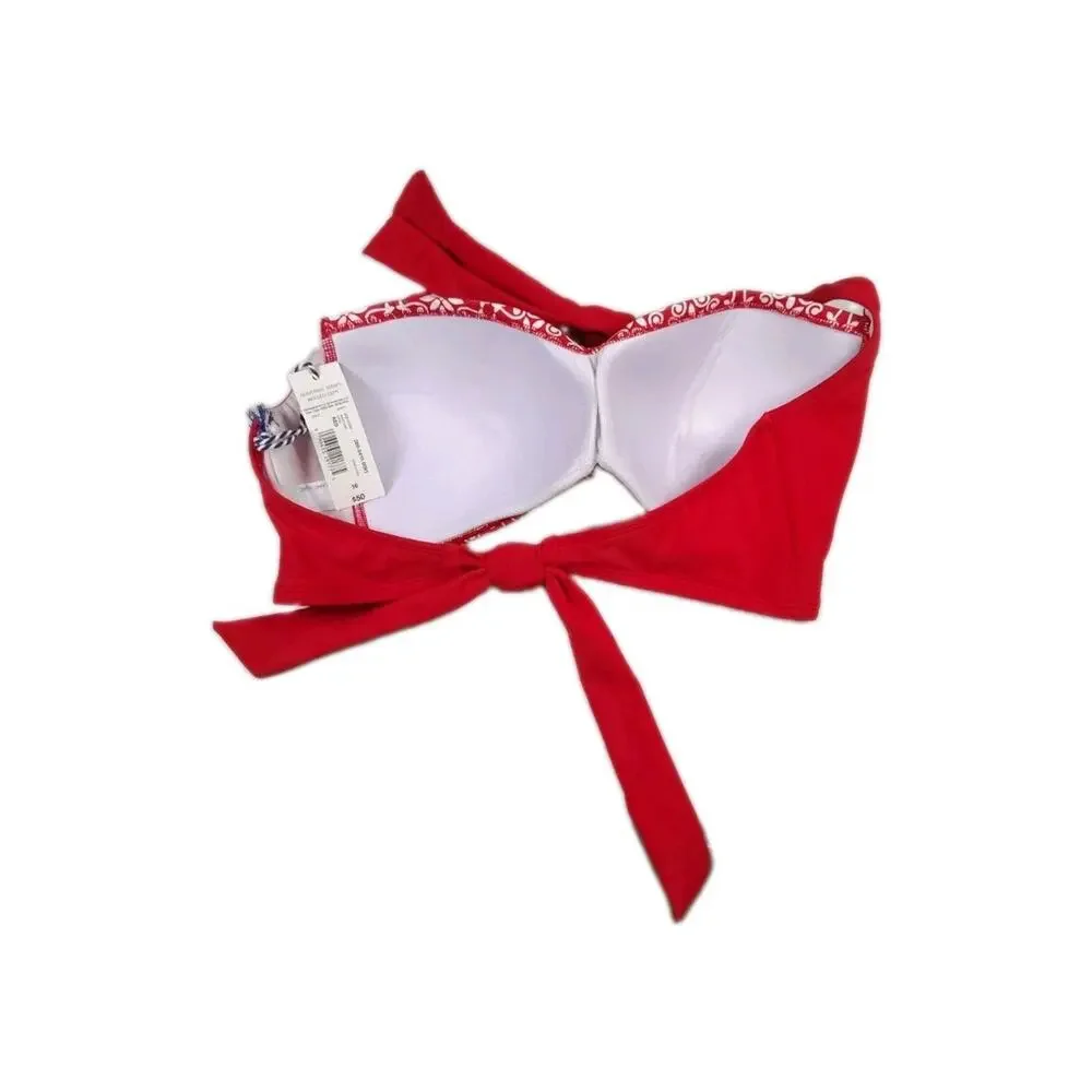 New Sonnet Shores White Floral Halter Bikini Top Molded Cups Women's Size 16